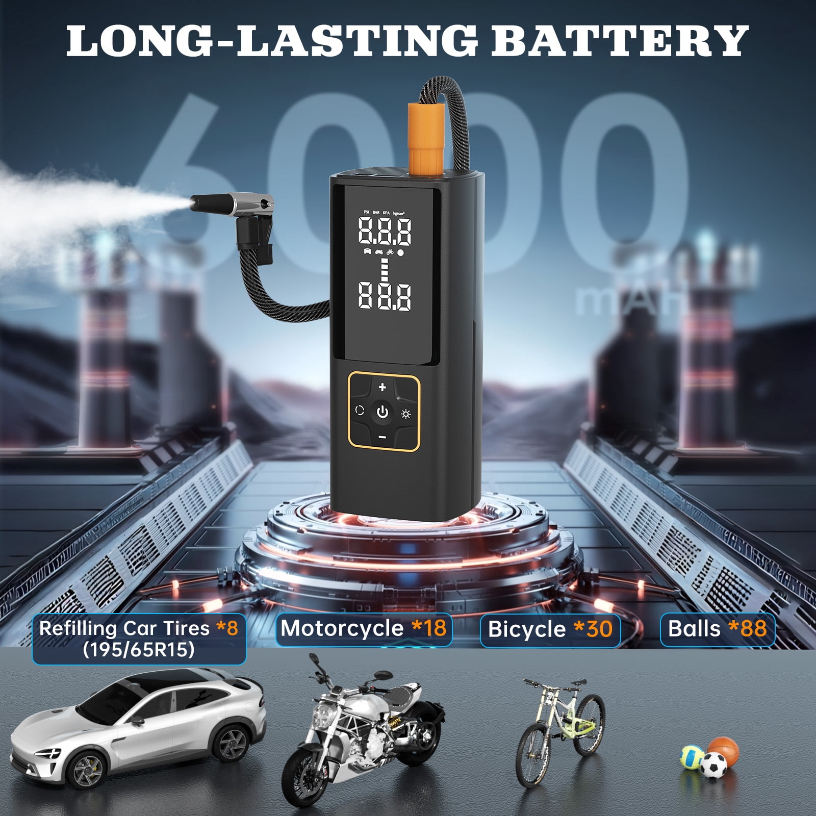 Tire Inflator Portable Air Compressor, 150PSI Portable Air Pump for Car Tires with Digital Pressure Gauge, Cordless Air Pump W/ Powerful Battery&Emergency LED Light for Cars, Bikes, Motorcycles,Balls