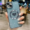 thumbnail image 6 of Compatible with iPhone 15 Plus 6.7 Inch Case with Magsafe, Plating Heart Glitter Magnetic Case for Women Girl TPU Camera Protection Back Cover for iPhone 15 Plus 6.7 Light Blue, 6 of 14