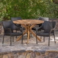 thumbnail image 3 of GDF Studio Pia Outdoor Wicker and Acacia Wood 5 Piece Dining Set, Gray, 3 of 13