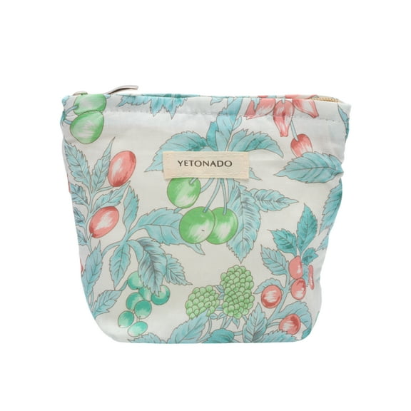 Unique Bargains 1 Pc Convenient Flower Fruit Handheld Makeup Bag for Vacation Small Green Blue Cotton