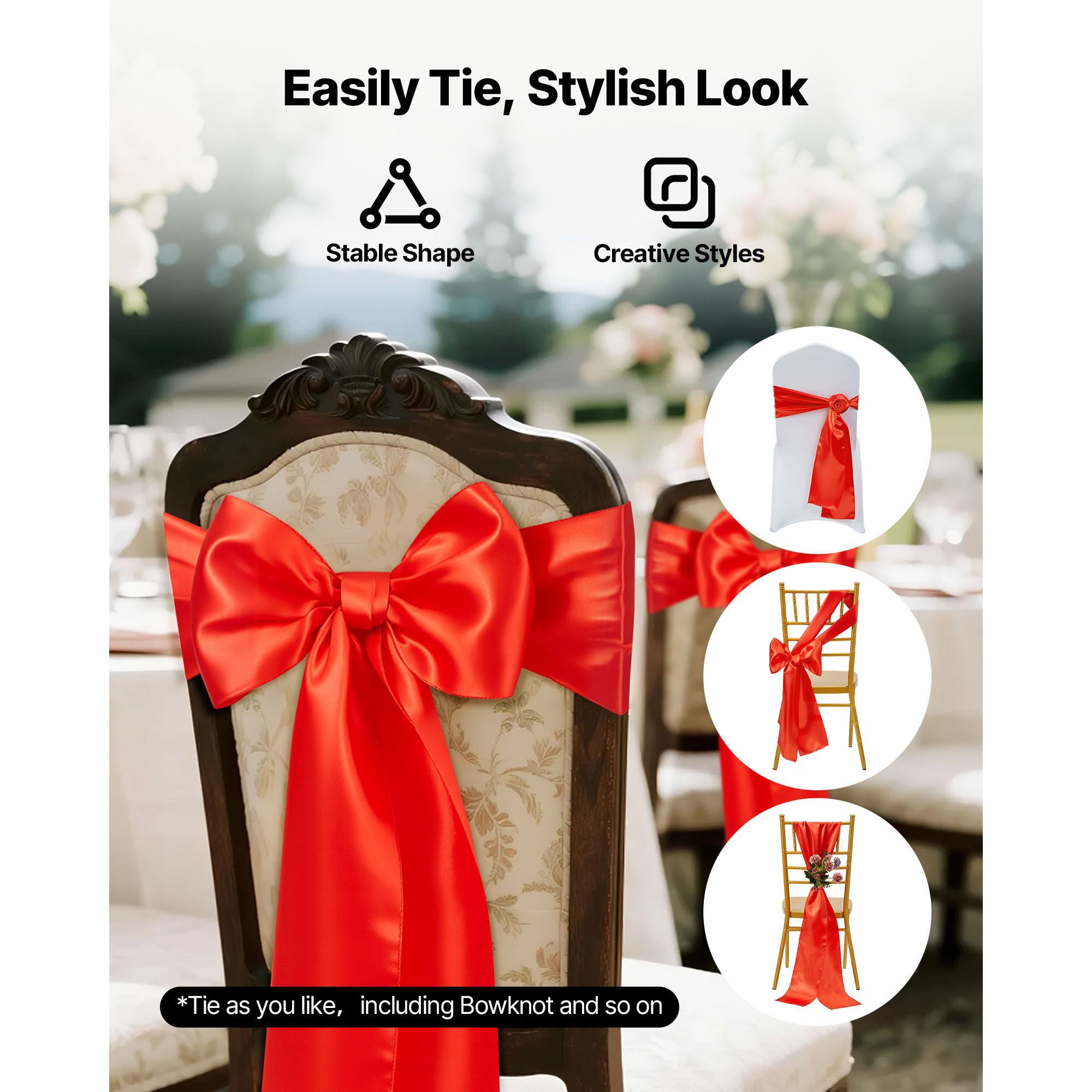 Chair Sashes 50-Pack 7x108 Inch Satin Ribbon Ties for Wedding Banquet Party Chair Decoration