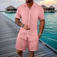 thumbnail image 2 of LWavelet Men's Vertical Striped Button Up Shirt and Shorts Set Casual Beach Vacation Outfit Pink XL, 2 of 4