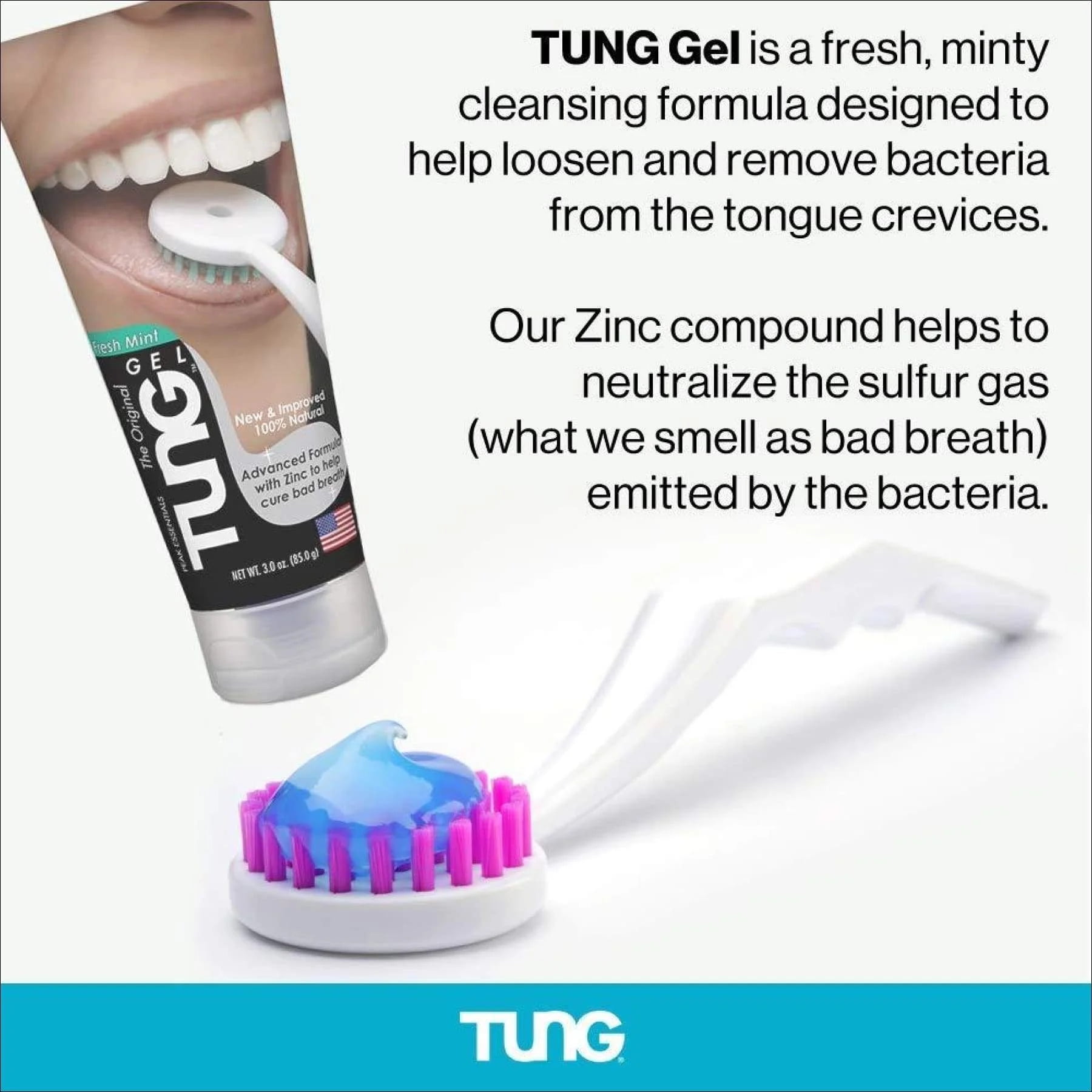 Tung Tongue Gel - Fresh Mint Tongue Cleaning Paste - Bad Breath and Halitosis - Mouth Odor Eliminator - Use with Tongue Brushes & Scrapers - Made in America (4 Pack)