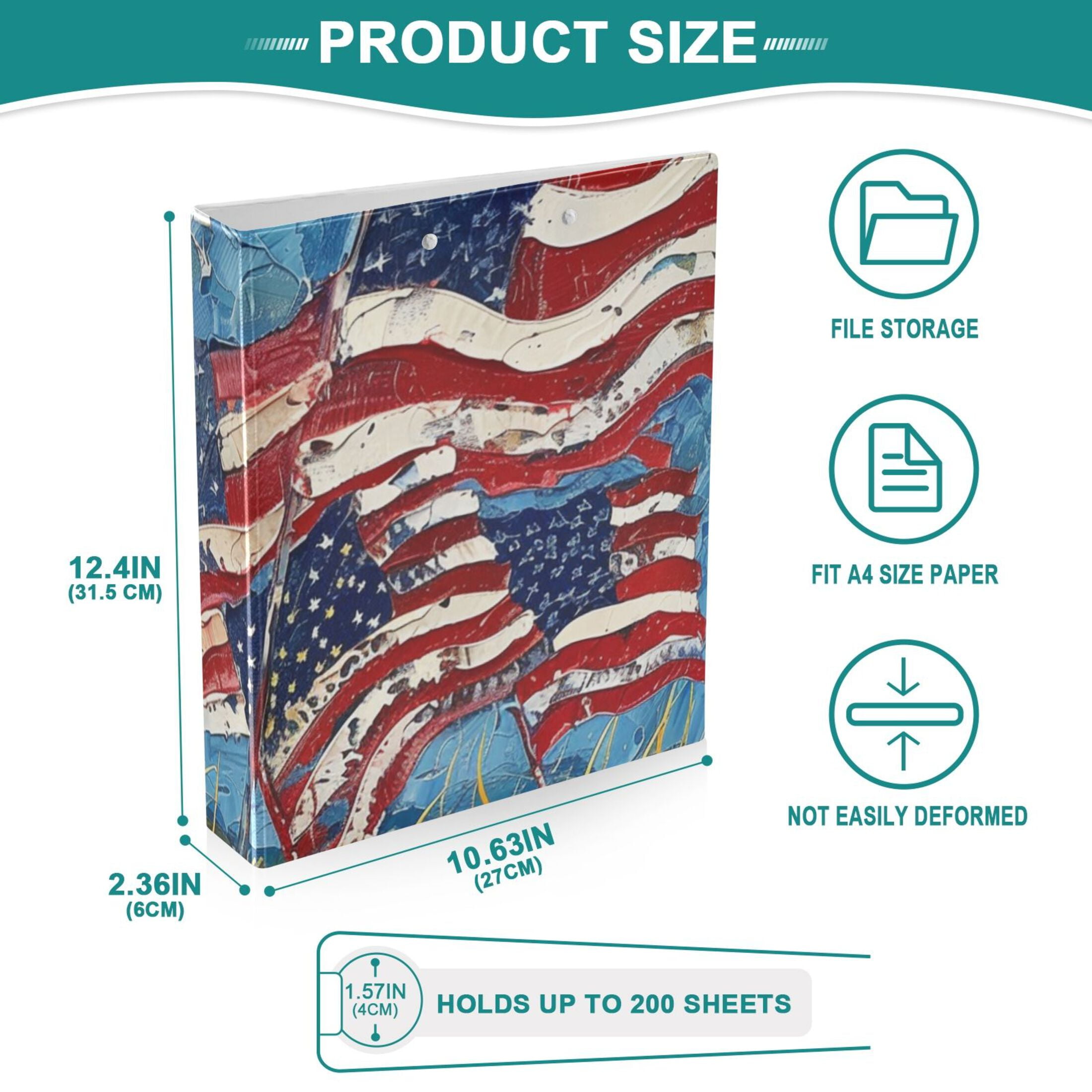 Usa Flags 3 Ring Binders 1.5 inch Hardcover File Folders with Interior Pockets A4 Size Organizer for School Office Hospital