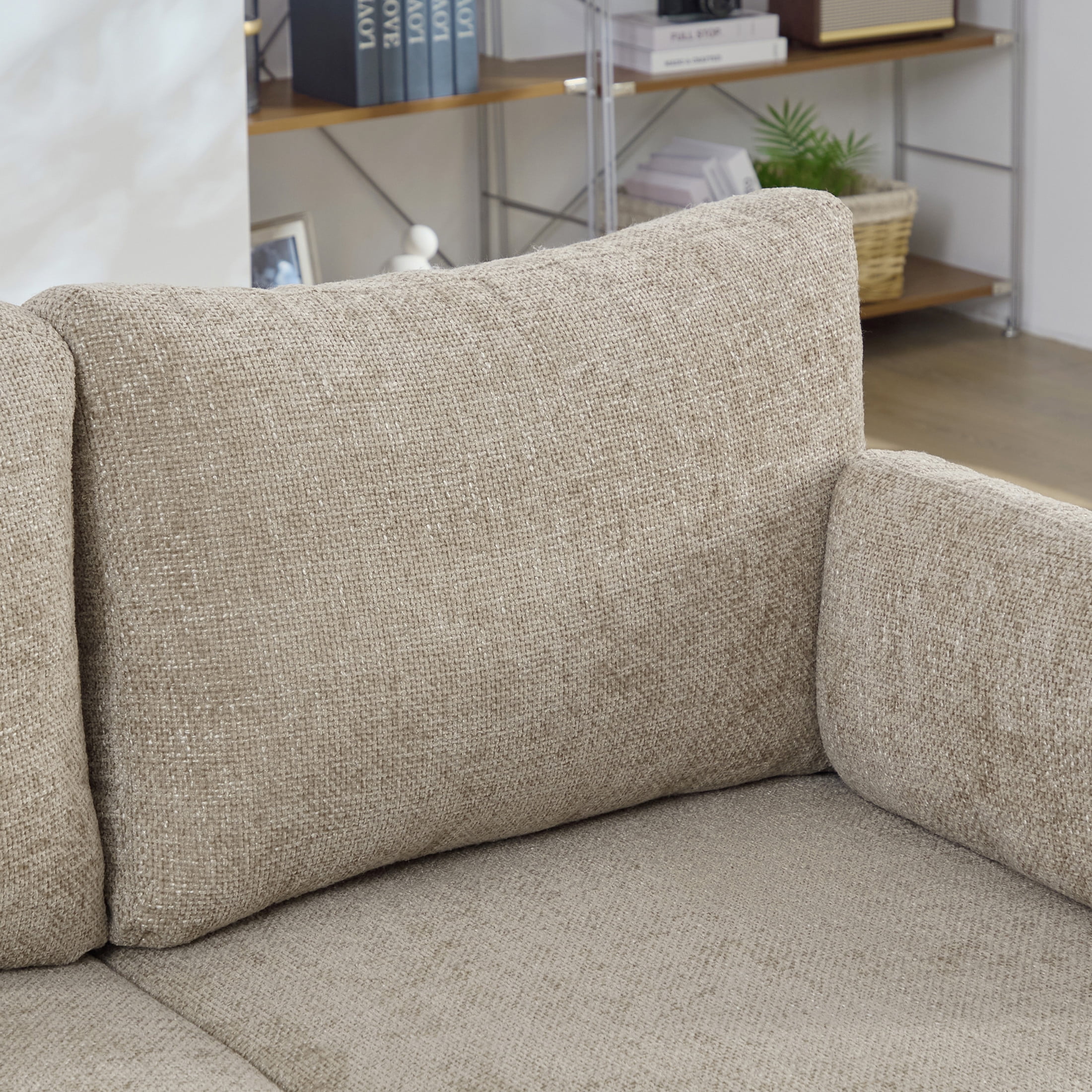 Noble House Norris 64" Chenille Modular Sofa Bed, Oversized Sleeper with Cushions & Metal Legs for Living Room, Taupe