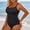 Black, variant on Women Plus Size Relaxed Fit Pleated One Piece Swimsuit Ribbed Fabric Tummy Control High Stretch Quick Dry Comfortable Beach Pool Bathing Monokini 24