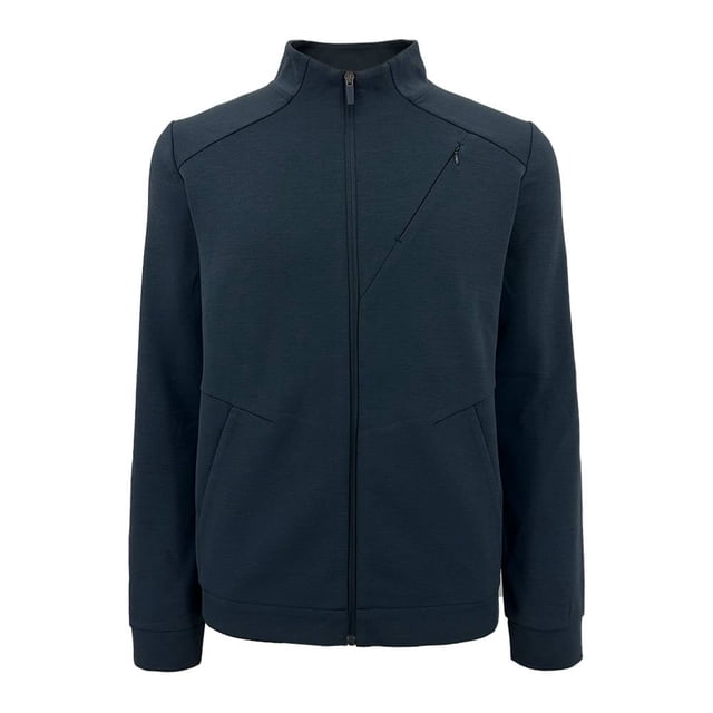 chamarra umbro talla eg marino chamarra deportivo hombre vista frontal centrada con cierre completo y cuello alto; chamarra azul marino talla EG de Umbro, tejido liso y ligera, bolsillos laterales y bolsillo diagonal con cierre en el pecho, puños ajustados y corte recto, ideal para entrenamiento y uso casual.