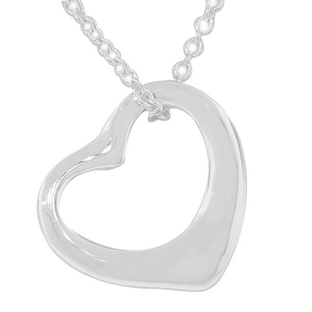 Sideways Open Heart Love Charm Pendant & Necklace in Solid .925 Sterling Silver 