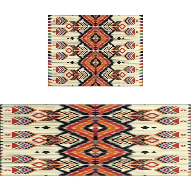 Boho Kitchen Rug Washable Non-Slip Kitchen Mat Set of 2 Bohemian Geometric Floral Rubber Kitchen Mats for Floor Boho Decor