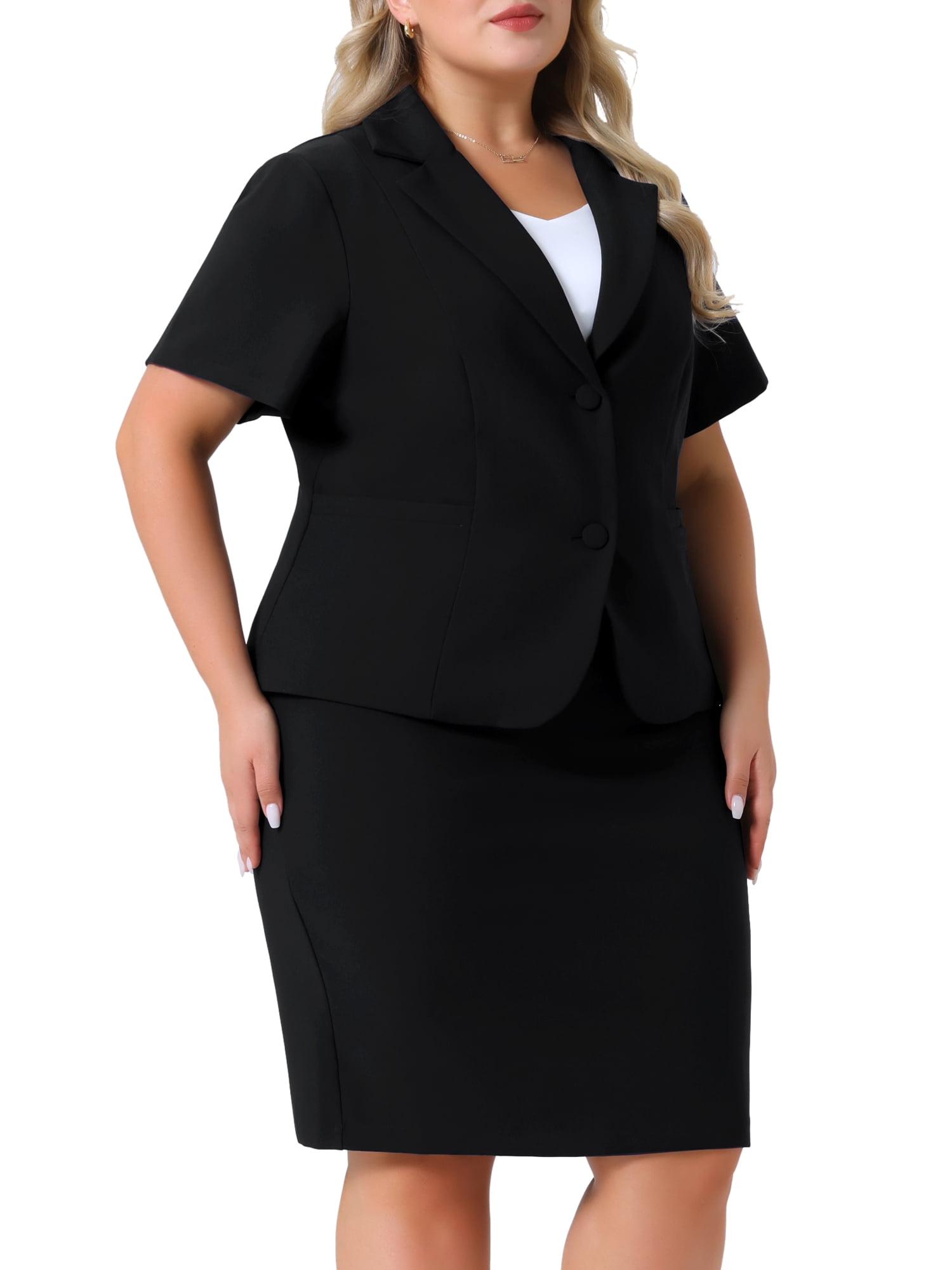DARING DIVA Women's Plus Blazer Suit Set Notch Lapel Pencil Skirt 4X Black