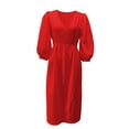 thumbnail image 4 of ZHOGXU Women's Summer Dresses V Neck Puff Half Sleeve Maxi Dress Casual Sundress For Work,Red,M, 4 of 4