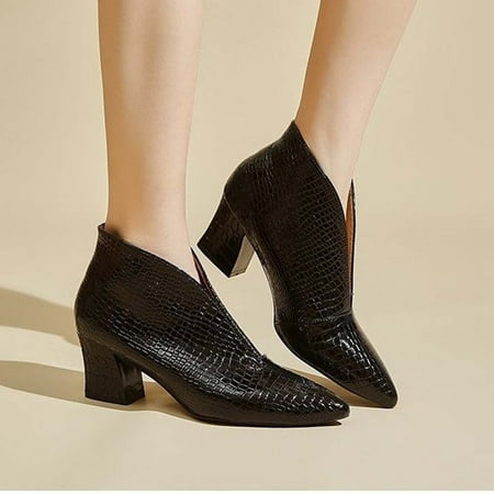 

VKEKIEO Wide Calf Knee High Boots For Women Peak Toe High Heel Walking Shoes Slip-On Black Winter Boots