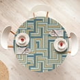thumbnail image 4 of Ambesonne Geometric Fitted Round Tablecloth, Retro Maze Rectangles Art, 45"- 56" Diameter, Champagne and Mustard, 4 of 5