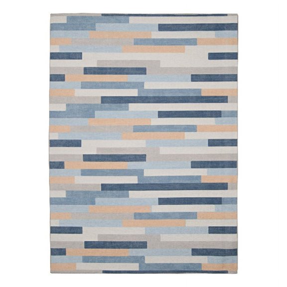 Linon Outdoor Washable Bali Polyester Accent 3'x5' Rug in Ivory and Blue