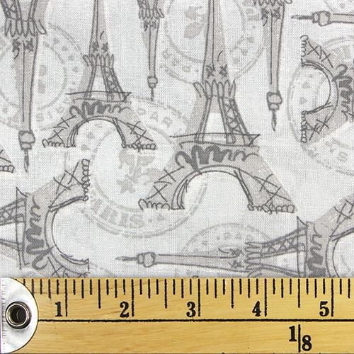 FABRIC CREATIONS White with Grey Eiffel Tower and Passport Graphics Cotton Fat Quarter 45 × 53 cm (18 × 21 in), 18x21