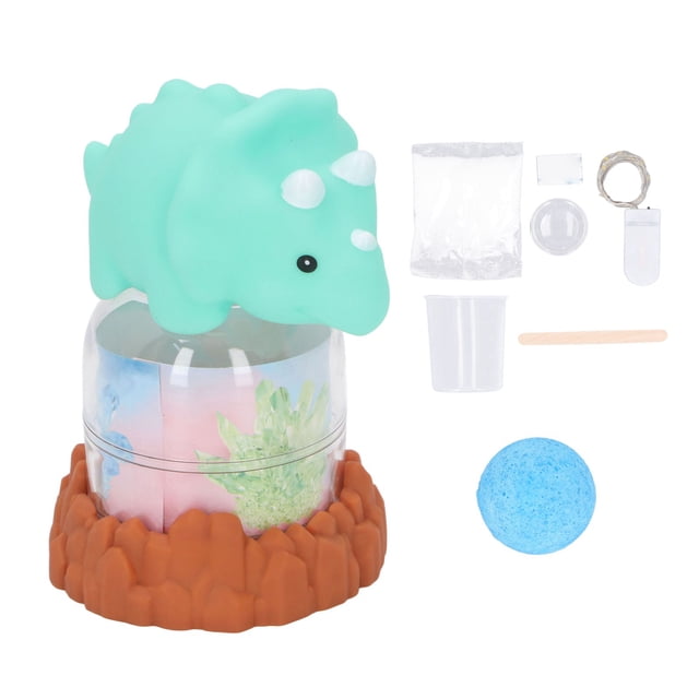 Kit de cultivo de diamantes de imitación para niños con pantalla iluminada, muñeca de dinosaurio, cultivo de diamantes de imitación, kit de ciencia para experimentos, juguete verde