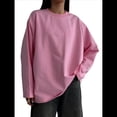 thumbnail image 3 of Camisetas de Larga Extragrandes para Mujer 2025, Camisetas Básicas de Cuello Redondo, Tops de Otoño, Ropa Informal de Entrenamiento Y2K Rosa M, 3 of 10