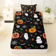 thumbnail image 3 of Feelyou Halloween Ghost Pumpkin Twin Sheets, Spooky Bat Skull Bedding, Black, 3-Piece, 1 Flat Sheet, 1 Fitted Sheet and 1 Pillowcase, 3 of 5