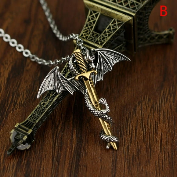 Stainless Steel Luminous Fly Dragon Sword Pendant Chain Necklace Mens Jewelry
