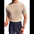 thumbnail image 2 of Camiseta Informal de Punto Acanalado de Corta con Cuello Redondo y Bajo Fino para Hombre, Color Liso Albaricoque XXXL, 2 of 10