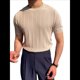 thumbnail image 2 of Camiseta Informal de Punto Acanalado de Corta con Cuello Redondo y Bajo Fino para Hombre, Color Liso Albaricoque XXXL, 2 of 10