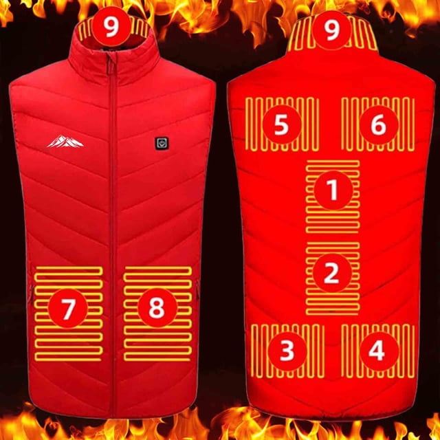 Unisex Heated Jacket with Double Control 9 Zones, USB Power Bank Compatible, Stand-up Collar Sleeveless Vest for Outdoor
