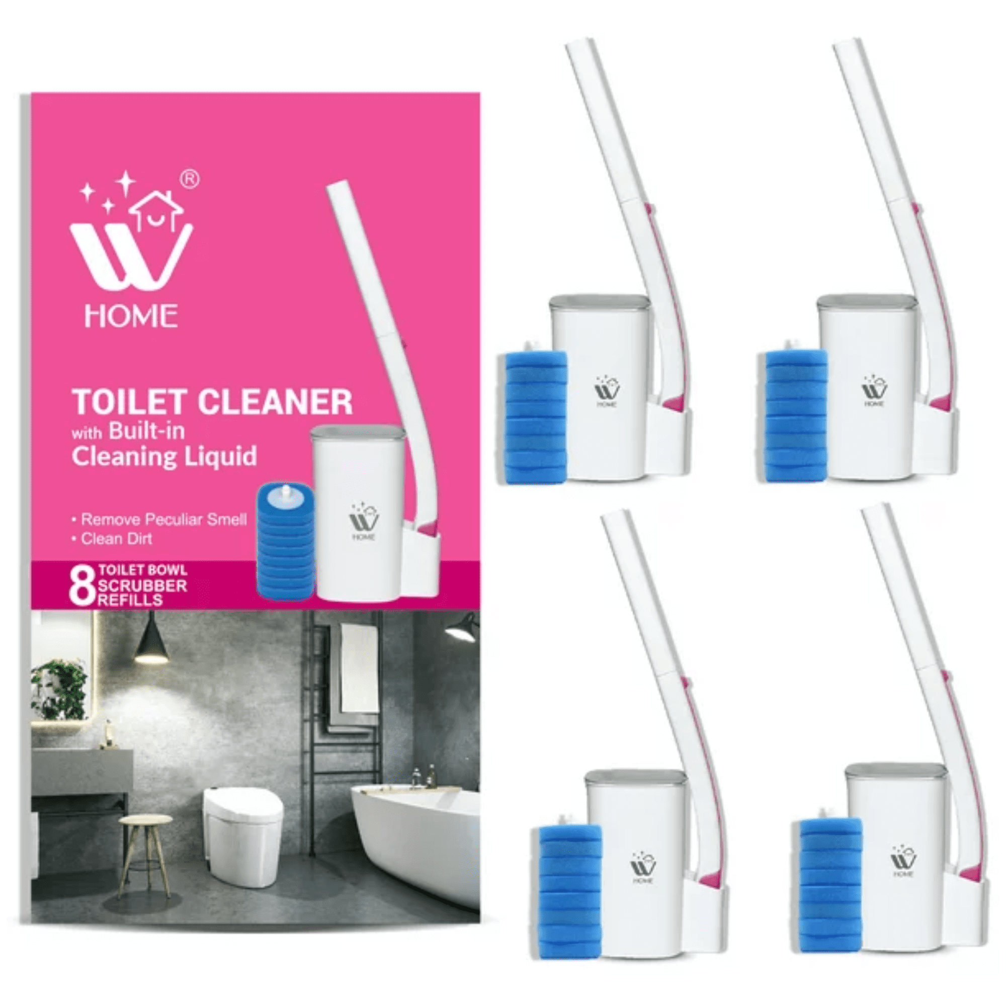WBM Toilet Bowl Cleaner, Toilet Bowl Cleaning System with 8 Foam Replacement Heads, Pack of 4