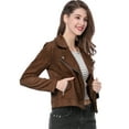 thumbnail image 1 of Chaquecorde mujer Soft Moto Zip Up Pockets Chaquetas de motociclisde gamusintétiMarron oscuro M, 1 of 6