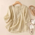 thumbnail image 2 of UVEASISHA Womens Cotton Linen Top 2025 Summer Retro Embroidered Gauze Tops 3/4 Sleeve Dressy Casual Beach Boho Blouse Yellow XL, 2 of 5
