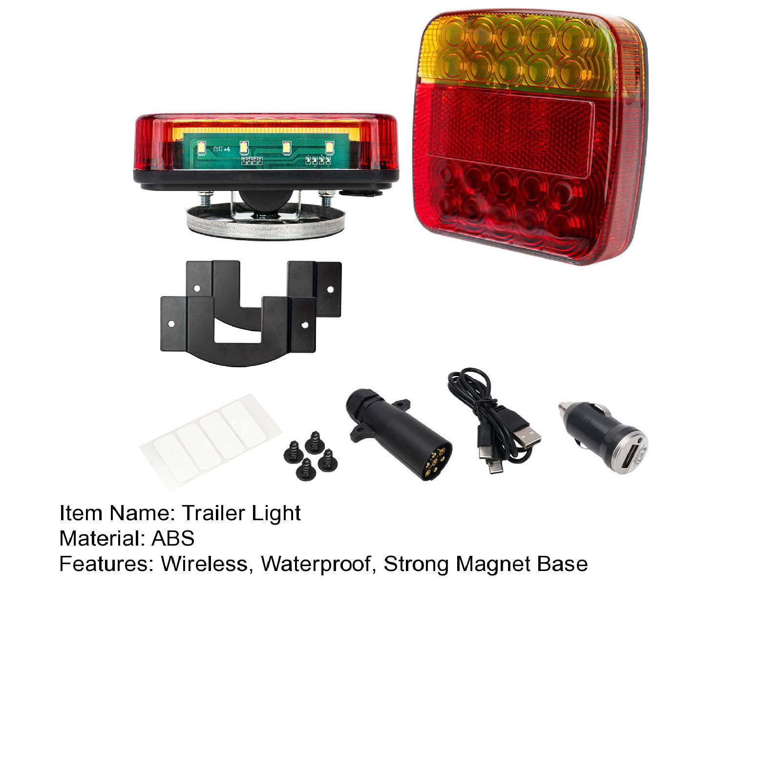2 Pcs Wireless Trailer Lights, Rechargeable LED Tow Light Kit with Strong Magnet Base, IP67 Waterproof Cordless Tail Lamp with 4 Lighting Modes for Vehicle, RVs, Trucks, Boats