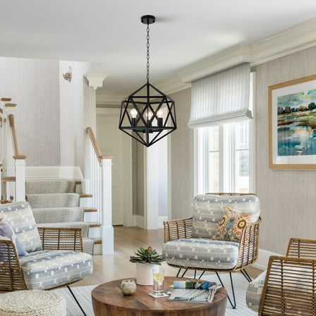 GMizon 20-inch Retro European Diamond Wrought Iron Chandelier, 3-Head Corridor Chandelier, Dining Room Porch Lighting Fixture (Black)