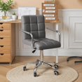 thumbnail image 1 of Homall Mid-Back Adjustable Office Desk Chair Faux Leather Ribbed Task Chair Vanity Chair with Armrest, Gray, 1 of 9