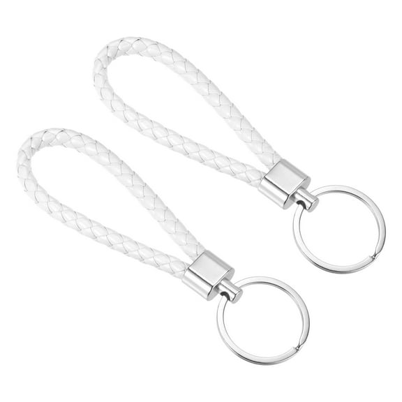 Uxcell PU Keyring Woven Lanyard Straps Braided Leather Keychain, White 2 Pack