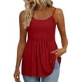 thumbnail image 3 of Craaazy Womens Solid Color Spaghetti Strap Tank Tops Casual Summer Scoop Neck Blouse with Eyelet Detail Ruffled Hem Trendy Tees for Daily Wear, Summer Beach, 3 of 5