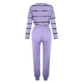 thumbnail image 4 of Long Sleeve Crew Neck Plus Size Casual Stripe Polyester Two Piece Set Of Tops And Pants,Women's Outfit Crewneck Pullover Pants Tracksuit Sweatsuits With Sweatpants, 4 of 5