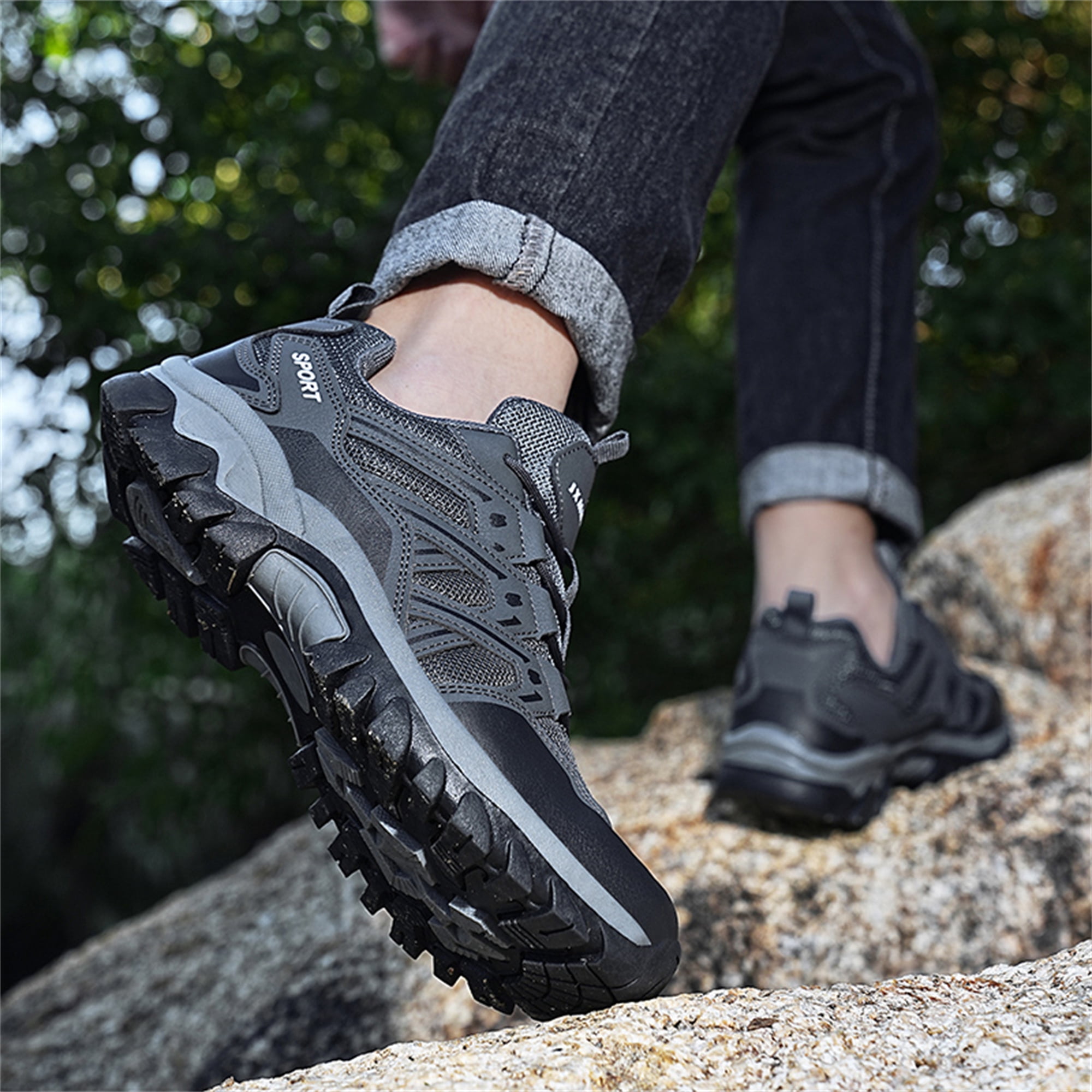LASUDRAA Unisex Non-Slip Breathable Hiking Shoes for Men Women, Outdoor Trekking Trail Sneakers for Camping Walking