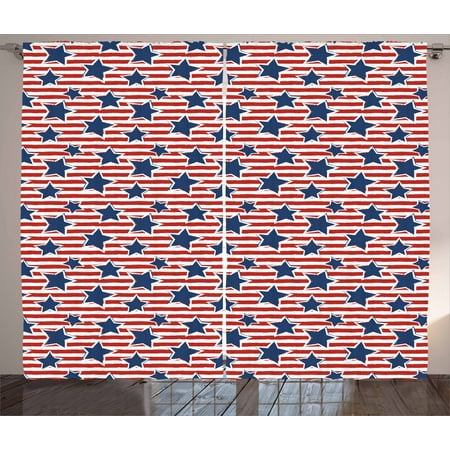 Royal Ruby 4th of July Curtains 2 Panels Set, Flag of the Greatest Nation in the World Stars and Stripes Old Glory, Window Drapes for Living Room Bedroom, 108W X 96L Inches, Royal Blue Ruby White, by Ambesonne ()