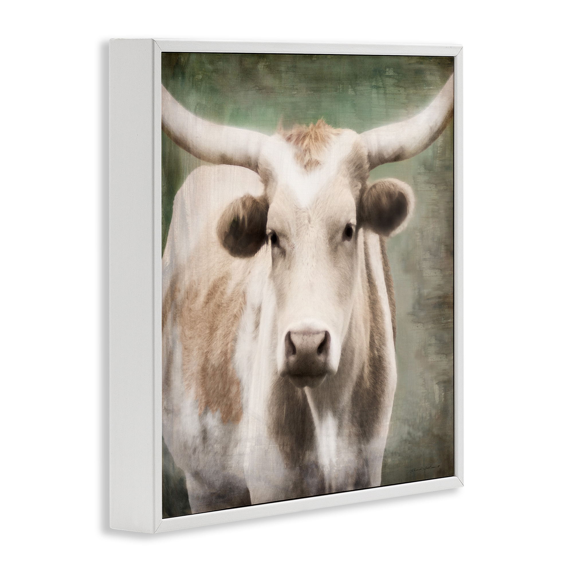 Stupell Industries Rustic Longhorn Cattle Animals & Insects Painting White Framed Art Print Wall Art, 17 x 17
