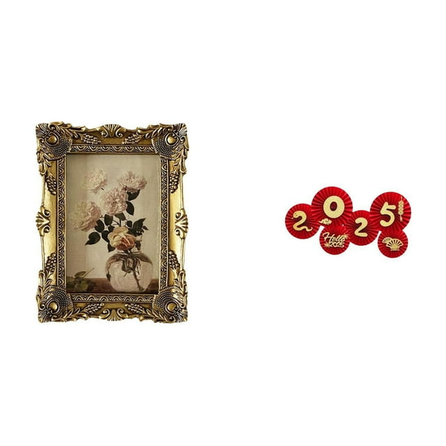 Marco De Fotos Vintage De Resina Y Abanico De Papel Con Símbolo De Año Nuevo Chino Para Decorar Mesa, Pared O Puerta En Celebraciones De Primavera, Bodas Y Festivales.