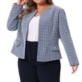 thumbnail image 2 of DARING DIVA Women's Plus Blazer Collarless Long Sleeve Open Front Jacket 4X Blue, 2 of 6