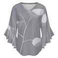 thumbnail image 5 of Grey Floral Wallpaper Design Women's V-Neck Blouse With 3/4 Ruffled Bell Sleeves Casual Top Ladies Blouses, 5 of 7