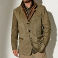 thumbnail image 2 of WTOBBY Men's Long Work Jacket with Spliced Button Pockets, Solid Color Casual Coat for Outdoor and Everyday Use with Modern Style,Khaki L, 2 of 4