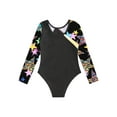 thumbnail image 4 of iiniim Girls Gymnastics Leotards One Piece Long Sleeve Ballet Dance Athletic Bodysuit Unitard Biketards Dancewear Black Flowers 14, 4 of 7