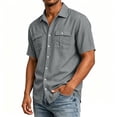 thumbnail image 5 of YODETEY Men’s Button Down Front Shirt with Pocket, Casual Short Sleeve Front Shirt for Mens,Big and Tall Dark Gray,Size S-3XL, 5 of 9