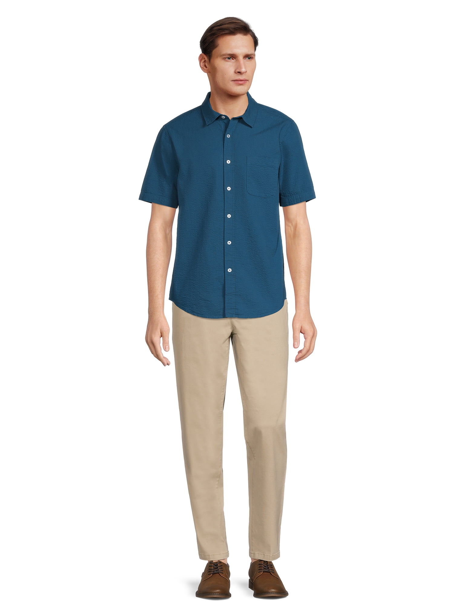 George Men's Seersucker Button Up Shirt with Short Sleeves
