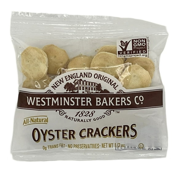 New England Natural Bakers - Westminster Bakers Oyster Crackers Individual Packages - 40 Count (0.5 Ounce Each) - Oyster Crackers for Soup - NSR One Bamboo Mini Spoon
