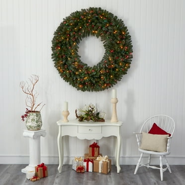 5ft. Giant Flocked Artificial Christmas Wreath with 280 Multi-colored Lights, Glitter and Pine Cones
