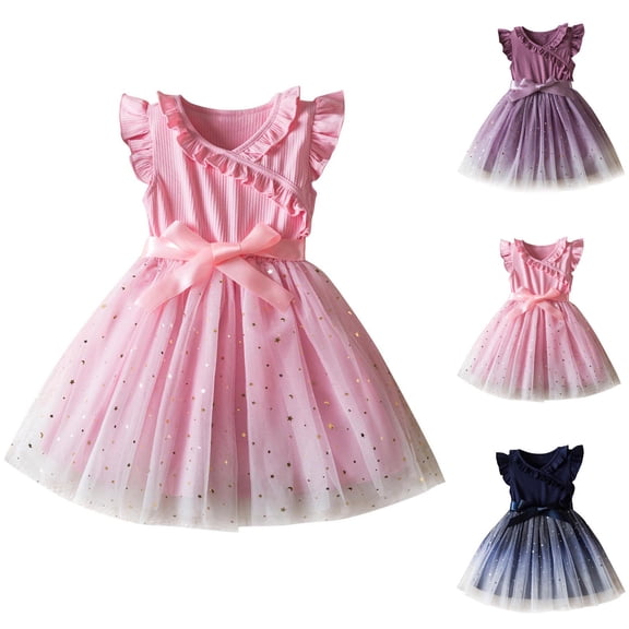 YHAJDS Toddler Girls Casual Sundress Floral Print Flutter Sleeve Elastic Waist Summer Dress