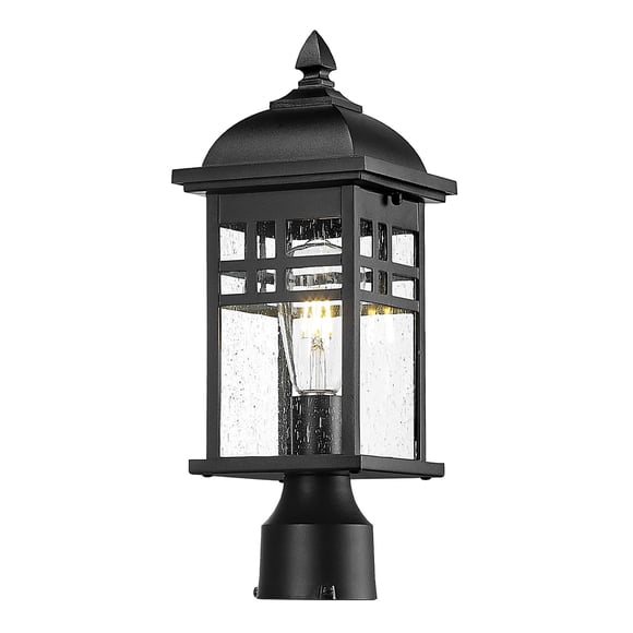 EMLIVIAR Lampe sur Poteau d'Extérieur Style Ferme pour Clôture, Lampe sur Poteau d'Extérieur à 1 Lumière pour Patio et Véranda avec Verre Semé, Hauteur de 16 Pouces en Bleu