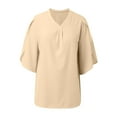 thumbnail image 4 of OSOLU Women Solid Color Fashion V-Neck T-Shirt Tshirts Tee Loose Temperament Casual Petal Sleeve Shirt Tops Boho Dailywear, 4 of 5